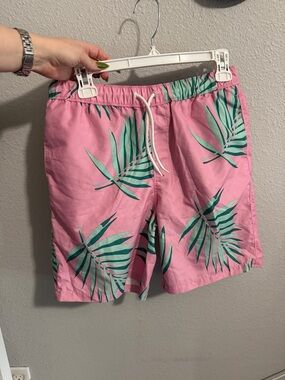 ASOS Pink Swim Shorts with Green Tropical Leaf Print